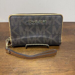 MICHAEL KORS JET SET TRAVEL SM ZIP AROUND CARD CASE WALLET MK BROWN